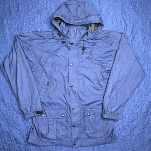 REI Elements Mens‎ Blue Hooded Rain Jacket Outdoor Hiking Parka Coat Men's Large